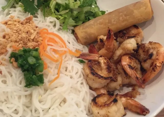 V5. Vermicelli with Grilled Shrimp & Egg Roll.